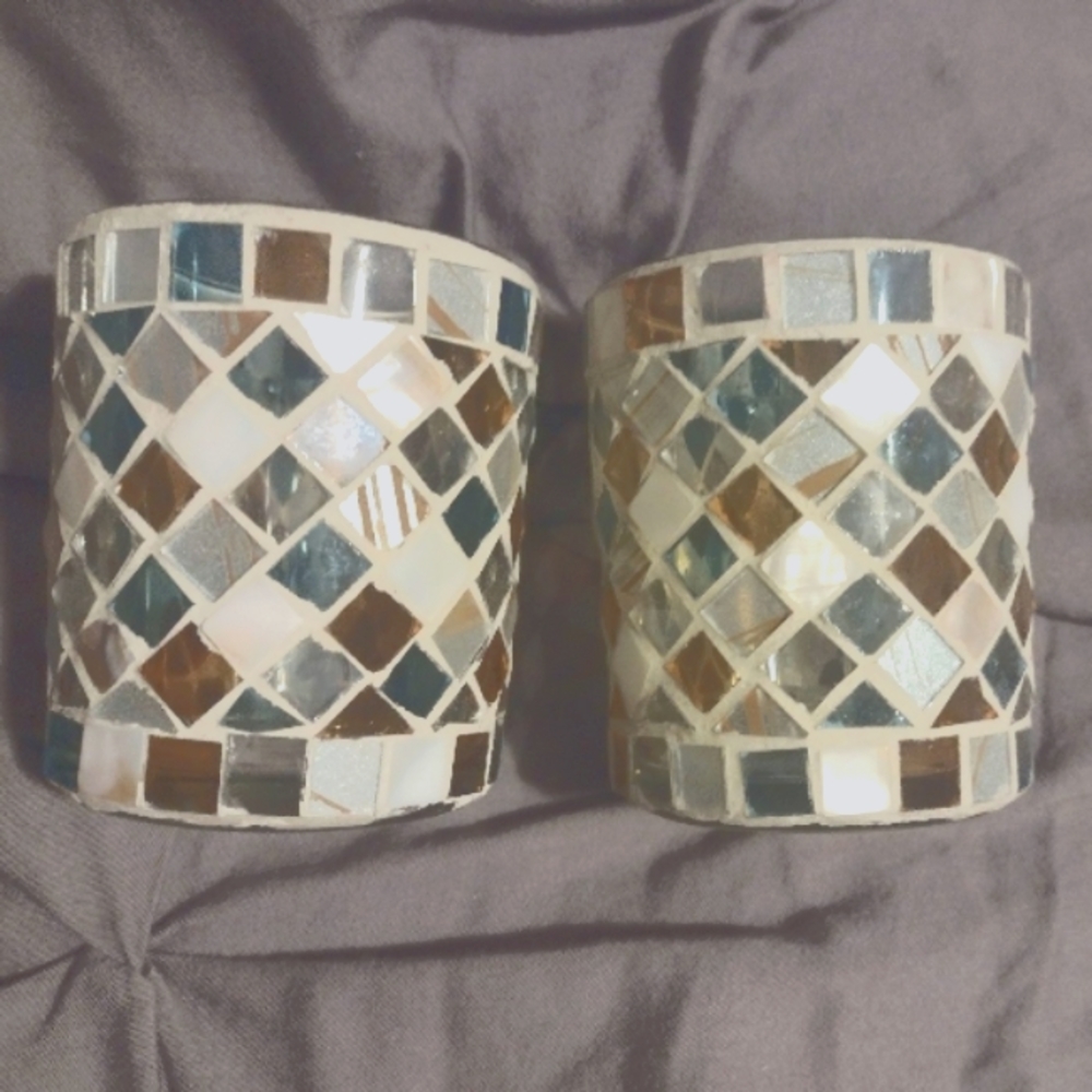 2 Stained Glass Yankee candle holders